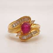 18kt Yellow Gold, Ruby, & Diamond Ring