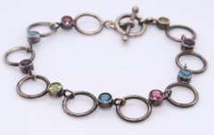 Vintage Sterling Silver Multi Gemstone Bracelet