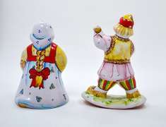 Vintage Hungry Pottery Figurines, Man Playing the Balalaika and Bell in the Shape of a Woman
