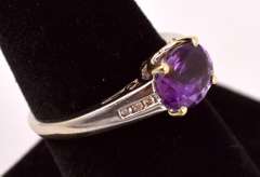 Radiant Amethyst and Diamond Ring in 14K White Gold
