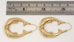 Nice 14k Kissing Dolphins Hoop Earrings