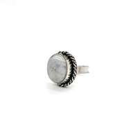 Cabochon Rainbow Moonstone with Blue Sheen Labradorite in Tibetan Silver Energy Rope Design Ring