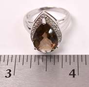Captivating Smokey Quartz and Diamond Ring in 14K White Gold