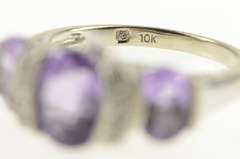 10K White Gold Oval Amethyst Diamond Ornate Statement Ring