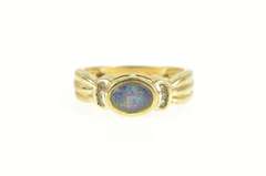 10K Yellow Gold Oval Sim. Black Opal Diamond Accent Statement Ring