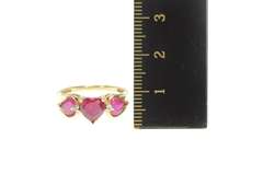 14K Yellow Gold Three Stone Syn. Ruby Heart Diamond Ring