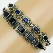 2 Vintage Sterling Gemstone & Marcasite Bracelets