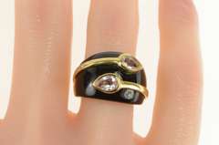 14K Yellow Gold Pear Pink Topaz Black Onyx Domed Carved Ring