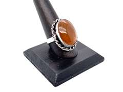 Large Carnelian Gemstone Ring in Tibetan Silver Rope Design