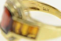 14K Yellow Gold Emerald Garnet Diamond Halo Citrine Ring