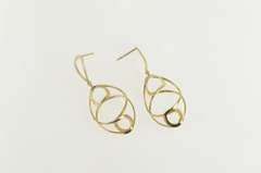 14K Yellow Gold Spiral Twist Oval Geometric Dangle Earrings