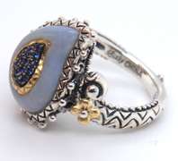 Bixby 2 Tone Sterling Silver Blue Sapphire Earrings and Ring Set