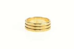 14K Yellow Gold 6.0mm Squared Grooved Pattern Wedding Band Ring