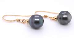 Nice Yellow Gold Grey/ Black Pearl Dangle Earrings