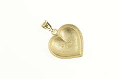 10K Yellow Gold Rounded Heart Etched Vine Pattern Love Pendant