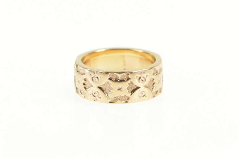 10K Yellow Gold Victorian Geometric Ornate Pattern Band Ring