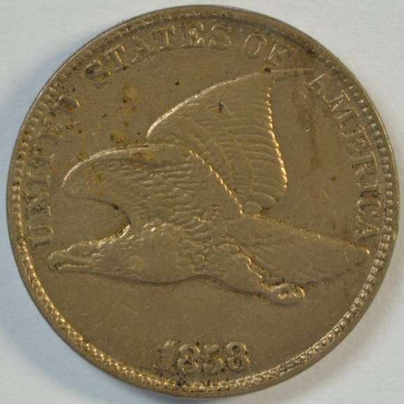 Lustrous AU 1858 LL Flying Eagle Cent in AU cleaned