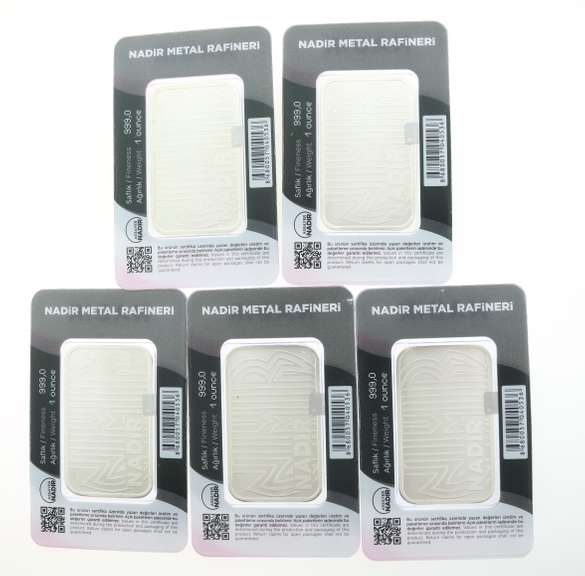 Five Set Pure .999 Silver Bars