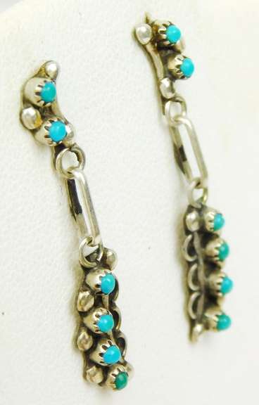 Early Native American Sterling Turquoise Earrings