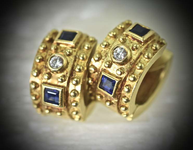 Elegant 18K Sapphire and Diamond Huggies
