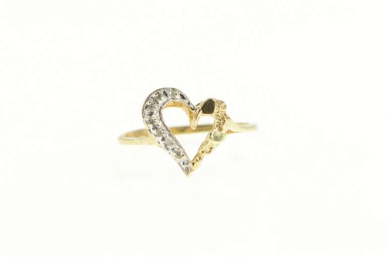 10K Yellow Gold Diamond Curvy Heart Love Textured Nugget Ring U.S
