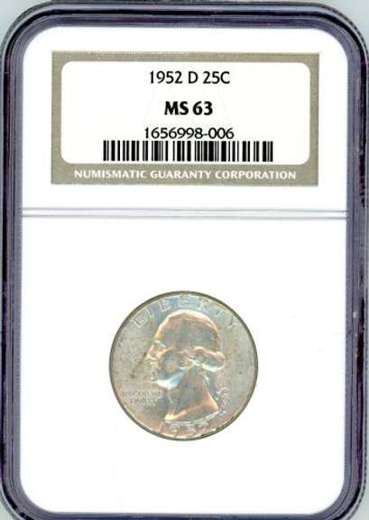 1944 Silver Washington Quarter in NGC MS63 W
