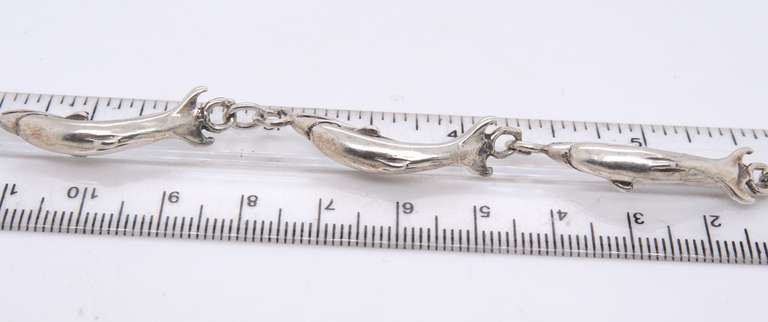 Vintage Sterling Silver Dolphin Link Bracelet