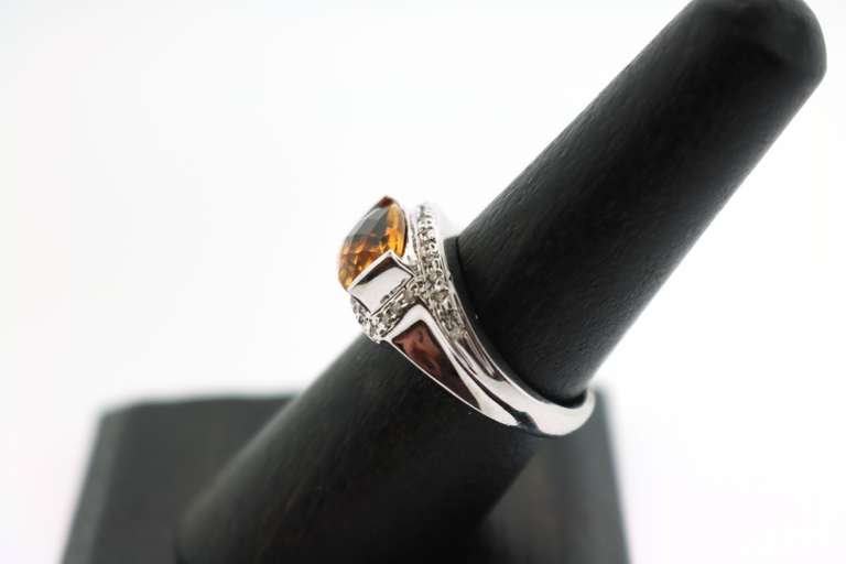 14K WHITE GOLD LADIES TOPAZ AND DIAMOND RING