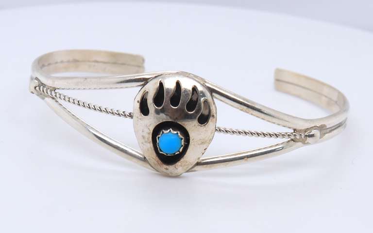 Vintage Sterling Silver American Indian Turquoise Cuff Bangle