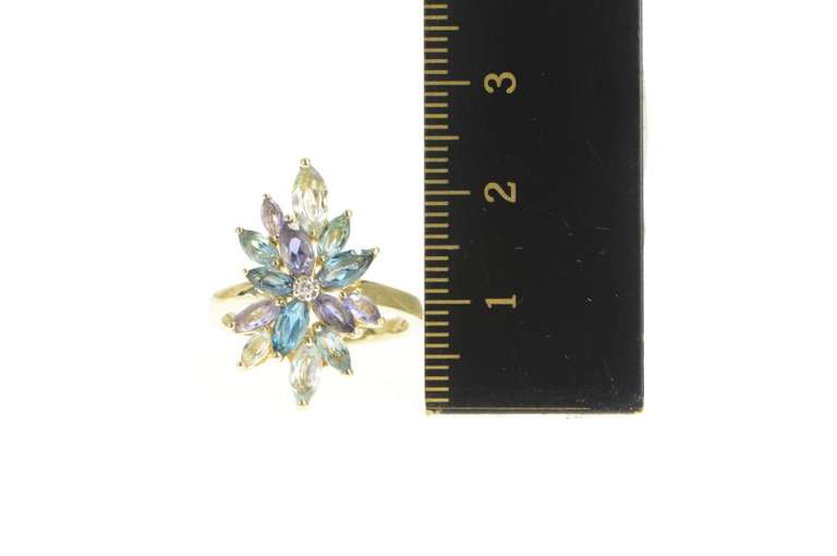 10K Yellow Gold Blue Topaz Amethyst Marquise Cluster Diamond Ring