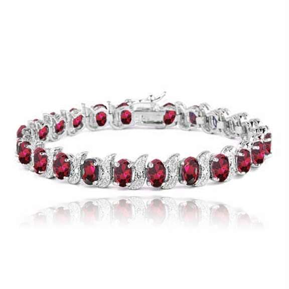 Sterling Silver 13.75ct Created Ruby & Diamond Accent S and Oval Link Bracelet