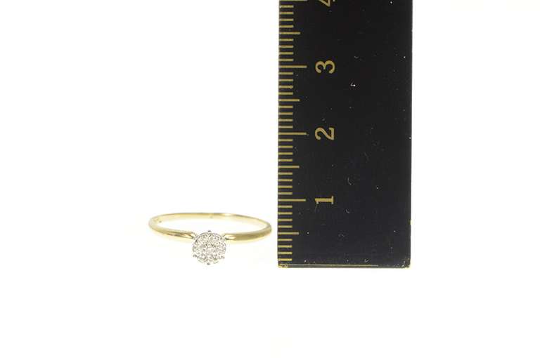 14K Yellow Gold Retro Diamond Cluster Promise Engagement Ring
