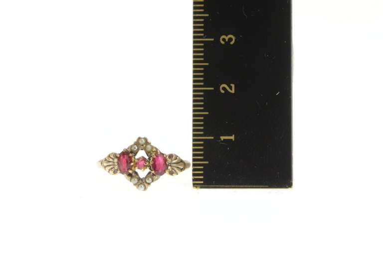 10K Yellow Gold Victorian Syn. Ruby Seed Pearl Statement Ring