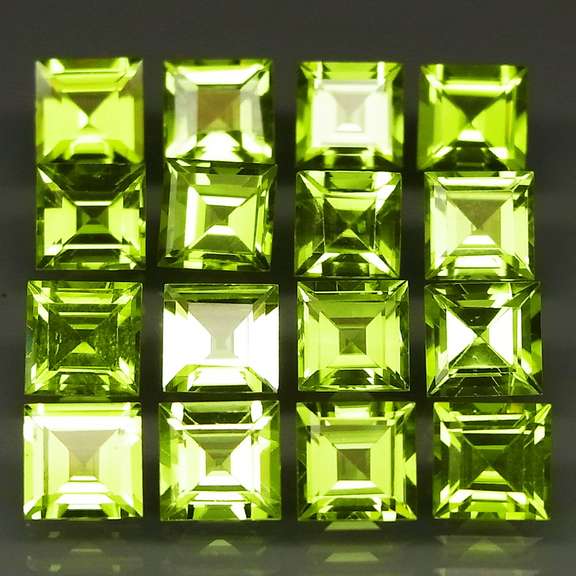 Princess cut Unheated! 11.63ct Peridot set