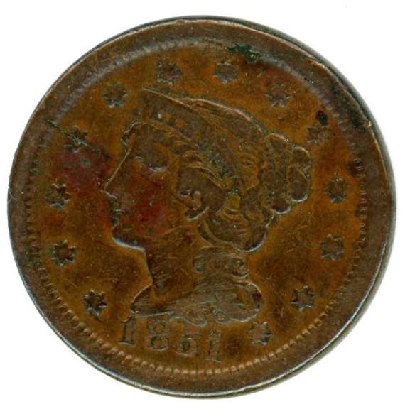 1851 Braided Hair Large Cent