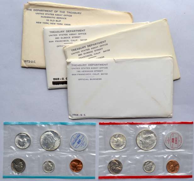 1964 68 69 &72 US Mint Sets in Original Envelopes