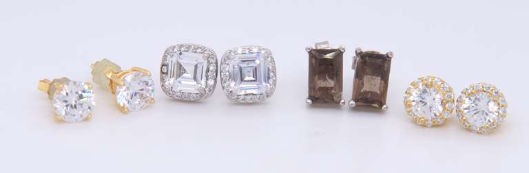 Group Lot of 4 Sterling Silver Stud Earrings