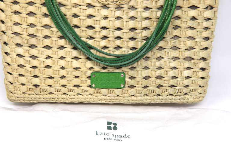 Kate Spade Green Leather and Straw Purse