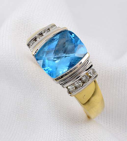 Contemporary Blue Topaz & Diamond Ring