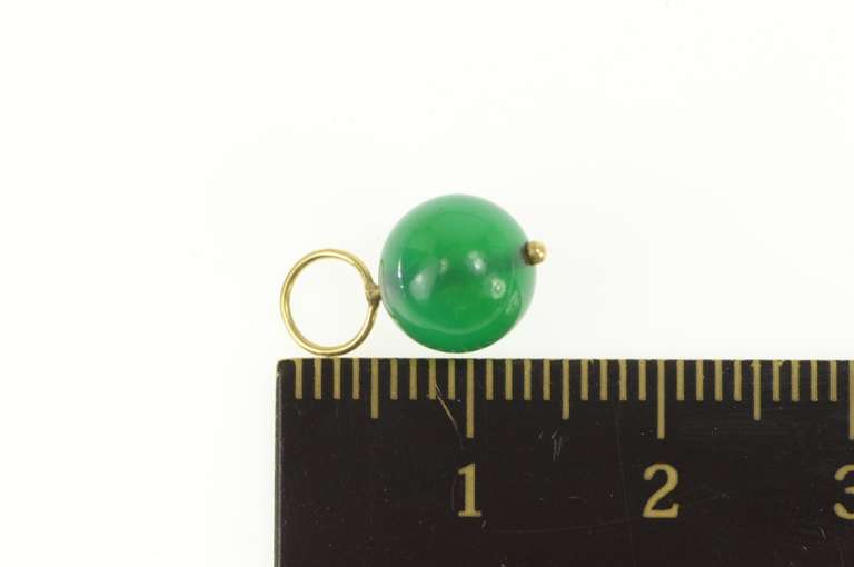 14K Yellow Gold Retro Green Chalcedony Sphere Ball Charm/Pendant
