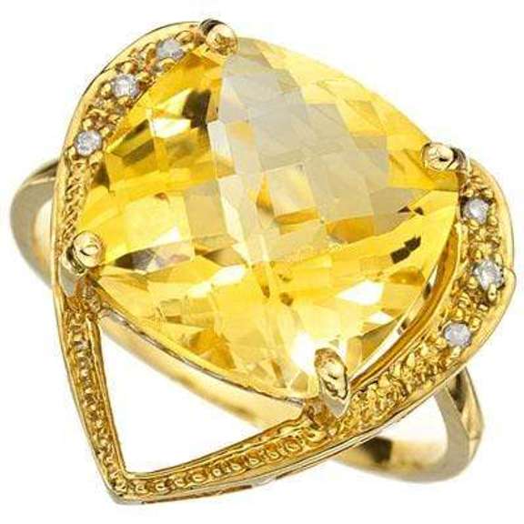 PRETTY 7.09 CARAT TW (9 PCS) CITRINE & GENUINE DIAMOND 10K SOLID YELLOW GOLD RIN
