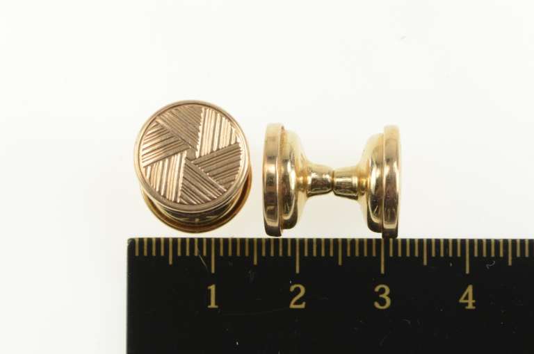 14K Yellow Gold Art Deco Geometric Retractable Chain Cuff Links