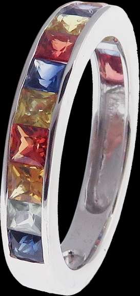 Vivid 18kt White Gold Multi-Colored Saphire Band