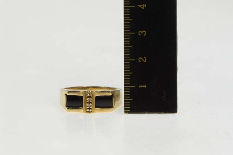 10K Yellow Gold Black Onyx Diamond Squared Men's Band Ring