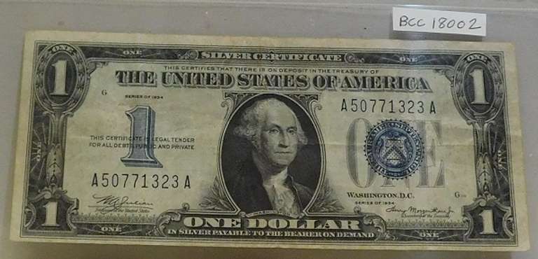 1934 $1. Sil Cert, almost Unc, 1 year type