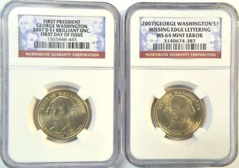 2007 Missing Edge Lettering & 2007-D Washington $1. NGC Unc