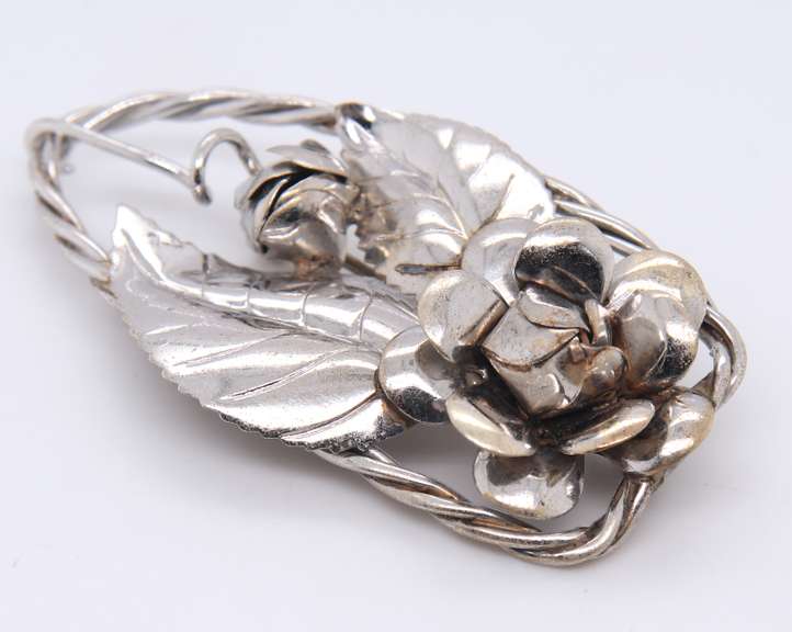 Vintage Sterling Silver Signed Flower Brooch