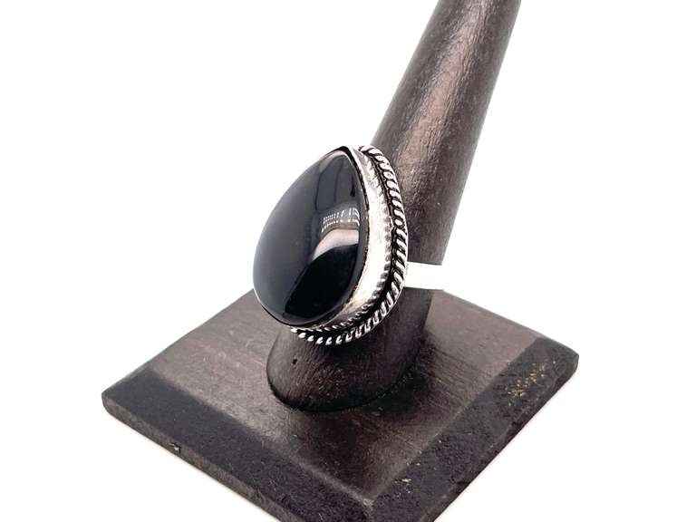 π¦ Haunting! π¦ Tear-Drop Black Onyx Tibetan Silver Rope Design Ring