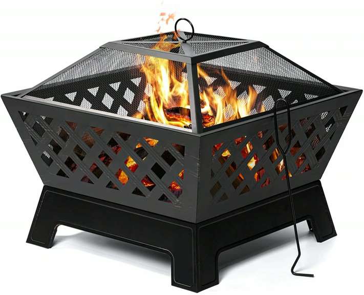 26 Inch Fire Pit Large Wood Burning Square Firepit