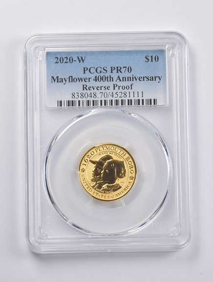 PR70 2020-W $10 Mayflower 400th Anniversary REV PF Gold Coin PCGS